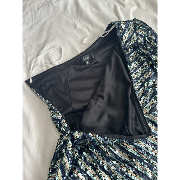 Lulu’s Sparkly Soiree Blue Multi Sequin One-Shoulder Bodycon Mini Dress Size M - Picture 11 of 12